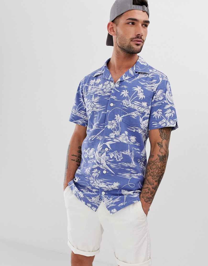 Polo Ralph Lauren – Blå hawaiimönstrad skjorta i regular fit med kort ärm och logga