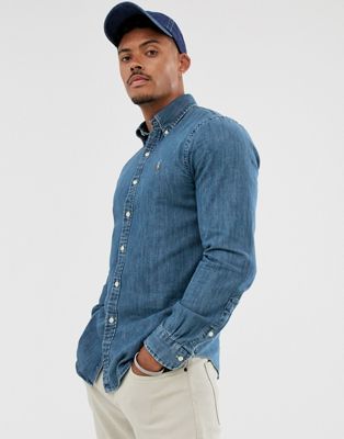 Polo Ralph Lauren – Blå jeansskjorta med smal passform och spelarlogga