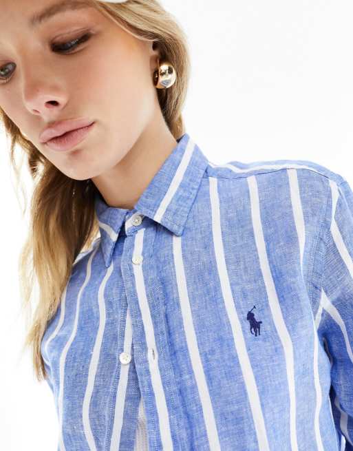 Polo Ralph Lauren - Blå og hvid skjorte i hør med striber, 2 af 4