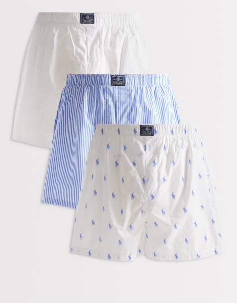 Polo Ralph Lauren - Blå og hvide boksershorts i vævet materiale i pakke med 3 par - view 1