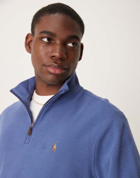 Polo Ralph Lauren - Blå polo-sweatshirt med halv lynlås og ikonlogo i dobbeltstrik - view 1