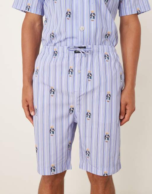 Polo Ralph Lauren - Blå pyjamasshorts med striber samt bamseprint, 4 af 5