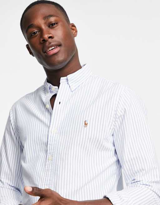 Polo Ralph Lauren – Blå randig oxfordskjorta med smal passform och spelarlogga