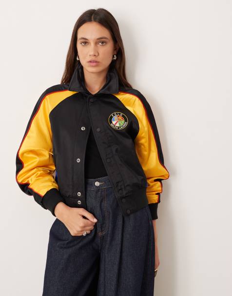 Polo Ralph Lauren black logo woven satin bomber jacket in black - view 1