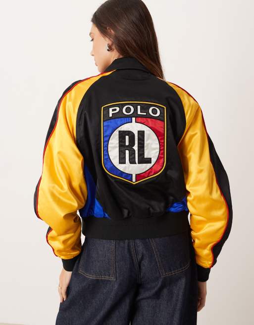 Polo Ralph Lauren black logo woven satin bomber jacket in black, 2 of 4