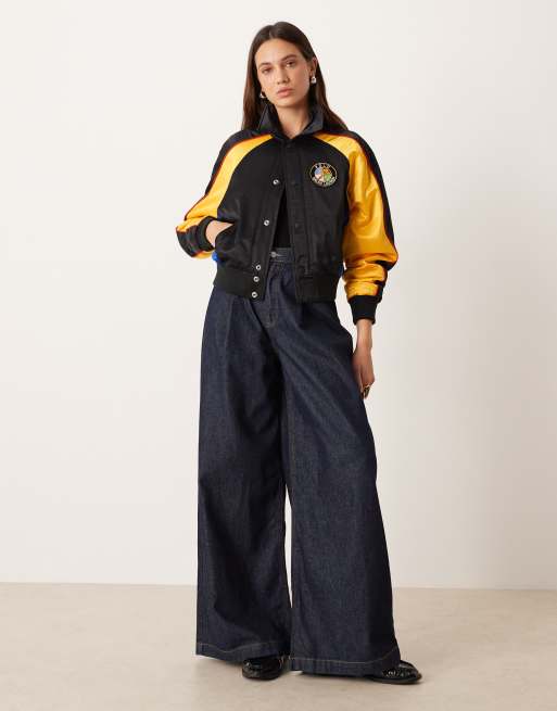 Polo Ralph Lauren black logo woven satin bomber jacket in black, 3 of 4