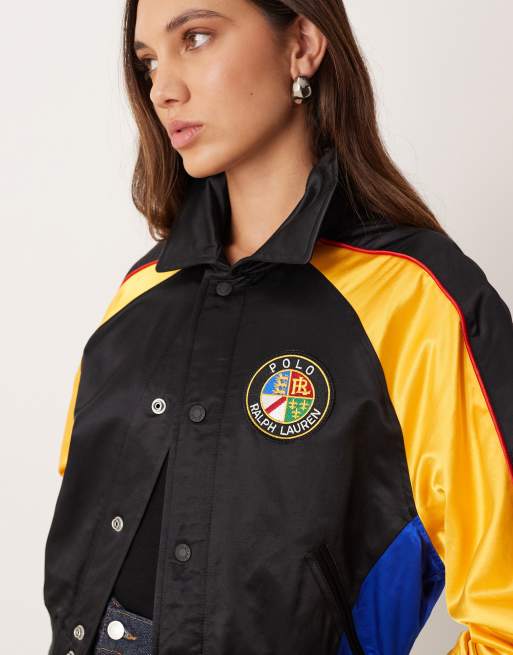Polo Ralph Lauren black logo woven satin bomber jacket in black, 4 of 4