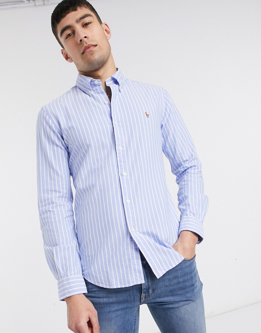 Polo Ralph Lauren – Blårandig oxfordskjorta med smal passform och spelarlogga