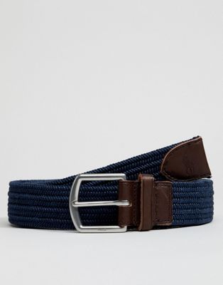 Polo Ralph Lauren – Blått, flätat bälte med läderdetaljer och polospelare-Marinblå