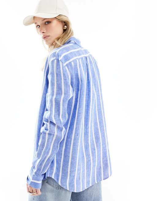 Polo Ralph Lauren – Blåvitrandig linneskjorta med logga, 4 av 4