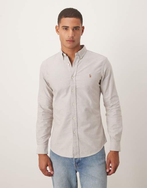 Polo Ralph Lauren – Blekröd oxfordskjorta med ikonlogga och smal passform