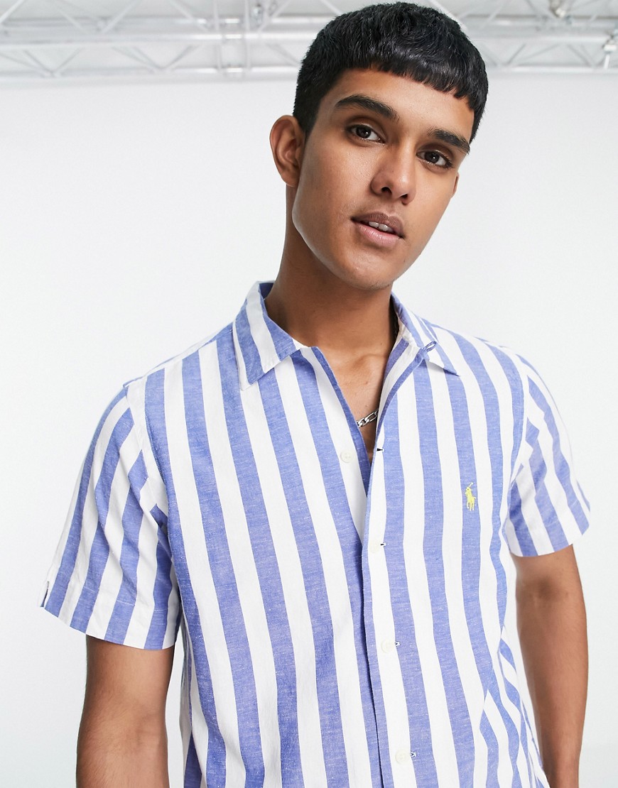 Polo Ralph Lauren block stripe short sleeve shirt classic in blue/white-Blues