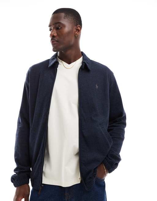 Polo Ralph Lauren - Blouson Harrington en maille double à chevrons et logo emblématique - Bleu marine chiné