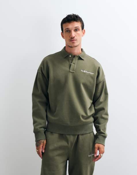 Polo Ralph Lauren bluza polo z ciężkiej dzianiny z logo w formie napisu w kolorze khaki - view 1