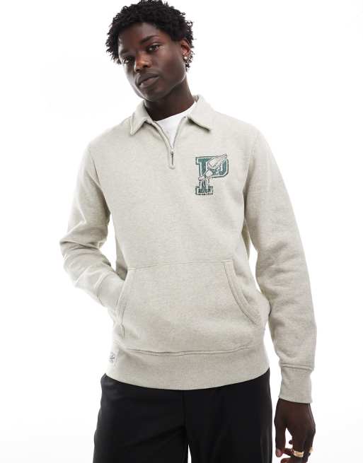 Polo Ralph Lauren – Bluza w stylu rugby w szarym melanżowym kolorze ze sportowym nadrukiem z logo w stylu retro i suwakiem pod szyją