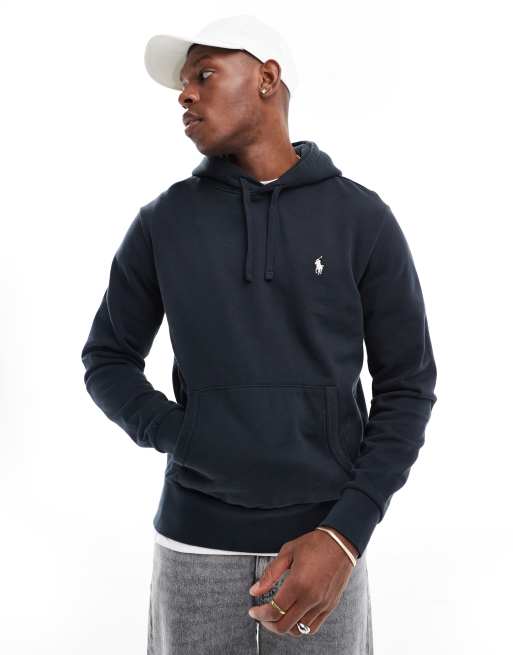 Polo Ralph Lauren – Bluza z kapturem i logo z tkaniny o pętelkowej fakturze w spranym czarnym kolorze
