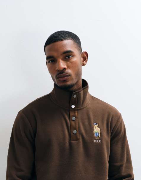 Polo Ralph Lauren bluza zapinana na guziki z logo misia w kolorze brązowym - view 1