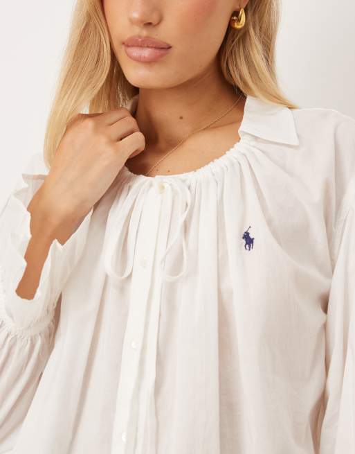 Polo Ralph Lauren - Boho blouse met icoonlogo en ruches in wit, 2 van 4