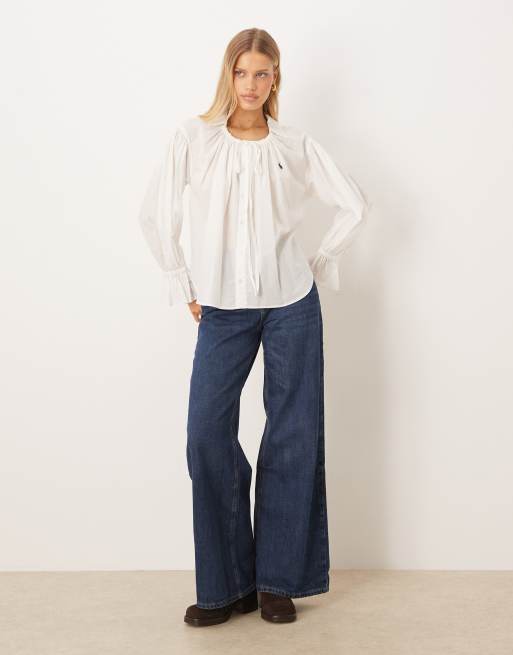 Polo Ralph Lauren - Boho blouse met icoonlogo en ruches in wit, 4 van 4