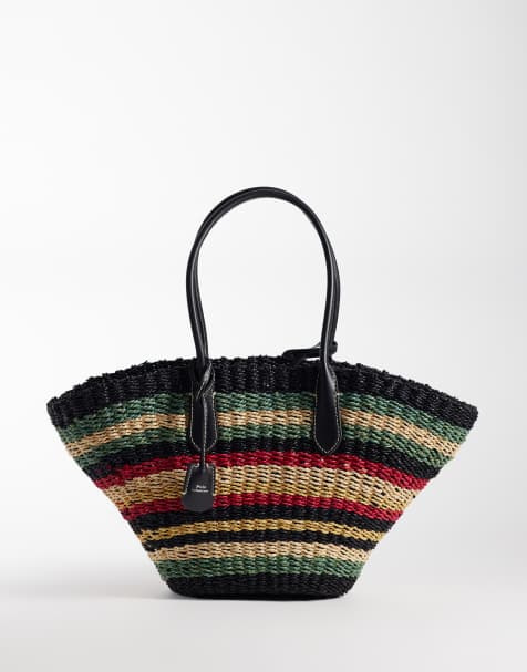 Polo Ralph Lauren - bolso de playa de rafia a rayas con ribete de piel sintética - view 1