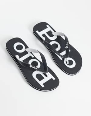 Polo Ralph Lauren bolt logo flip flop in black and white