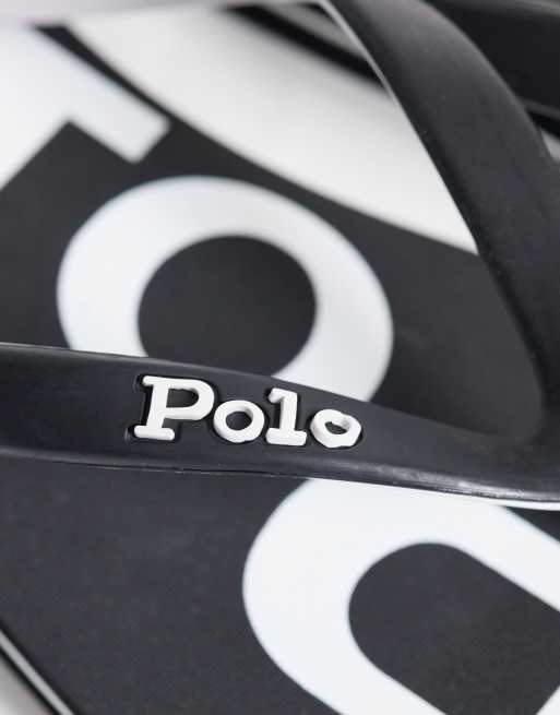 Polo Ralph Lauren bolt logo flip flop in black and white, 2 of 4