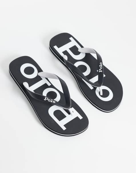 Polo Ralph Lauren Bolt logo thongs in black and white - view 1