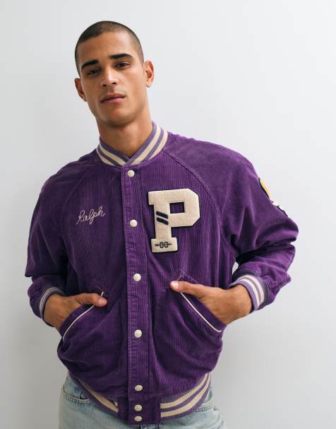 Polo Ralph Lauren bomber in velluto a coste con stampa sul retro viola - view 1