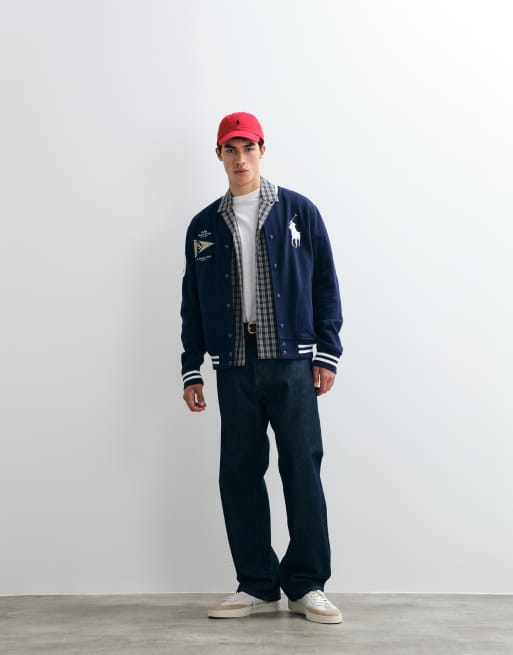 Polo Ralph Lauren bomber jacket con logo grande navy, 4 di 5