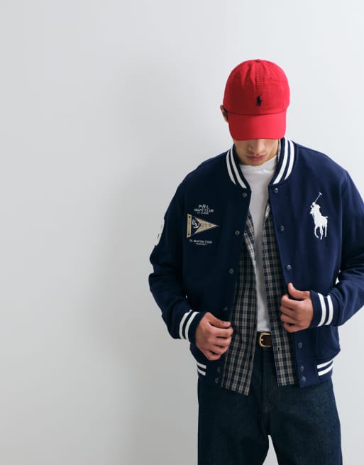 Polo Ralph Lauren bomber jacket con logo grande navy, 5 di 5