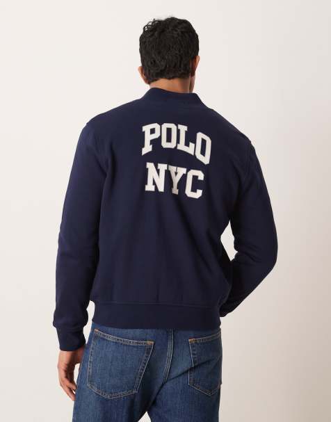Polo Ralph Lauren - Bomber zippé en jersey style universitaire avec imprimé au dos - Bleu marine - view 1