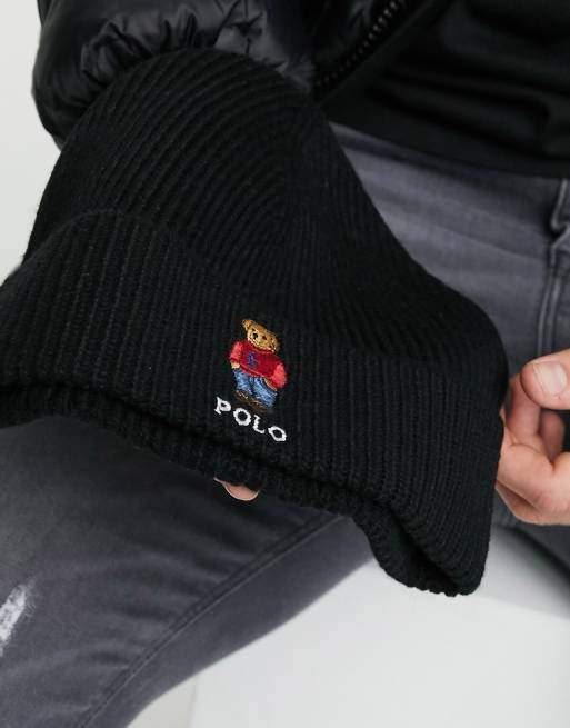 Polo Ralph Lauren Bonnet c tel avec ours Noir ASOS