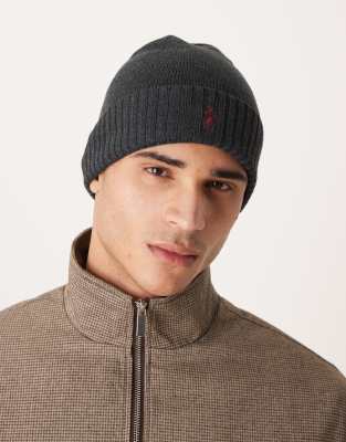 Polo Ralph Lauren - Bonnet en laine mérinos à logo emblématique - Anthracite chiné-Gris