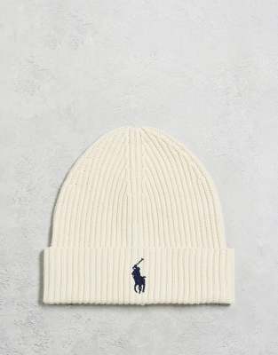 Polo Ralph Lauren - Bonnet en maille de coton à logo emblématique - Crème-Blanc