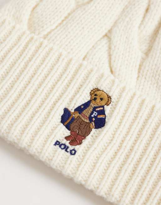Polo Ralph Lauren - Bonnet en maille torsadée à logo ours - Crème, 2 de 3