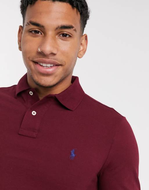 Polo Ralph Lauren bordeaux, langærmet poloskjorte med logo i smal pasform