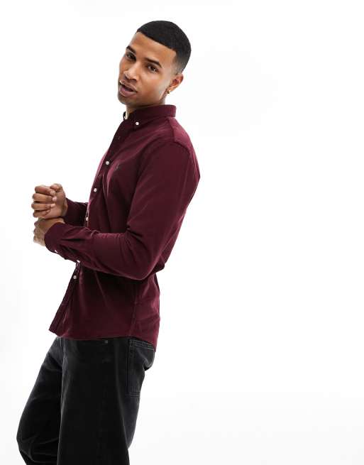Polo Ralph Lauren - Bordeauxfarvet slim fit-skjorte med logoikon i fint fløjl