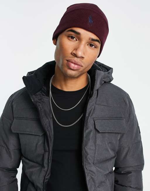 Polo Ralph Lauren – Bordowa czapka beanie z bawełny pima z logo