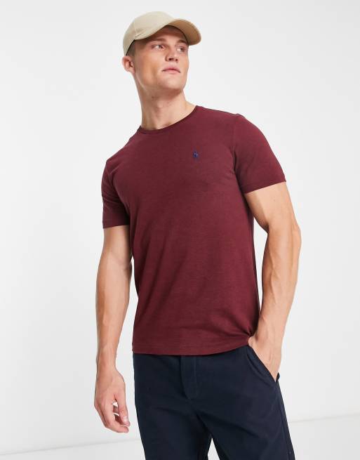 Polo Ralph Lauren – Bordowy melanżowy T-shirt o dopasowanym kroju z logo