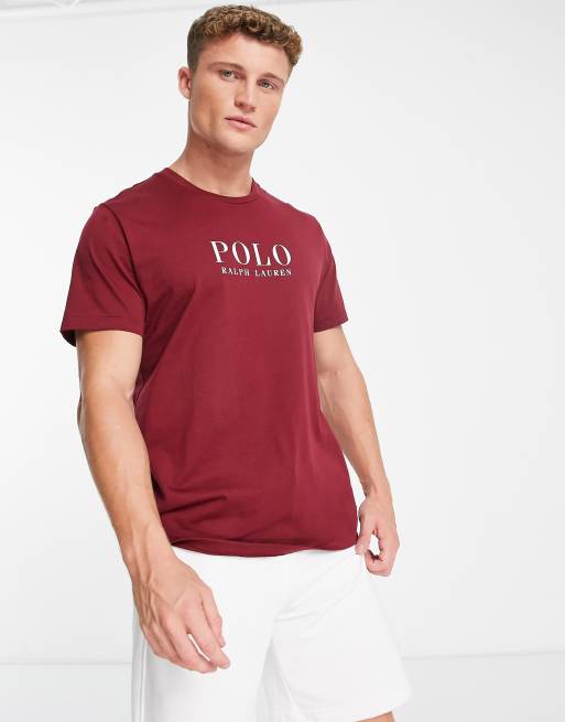 Polo Ralph Lauren – Bordowy T-shirt z logo z napisem na piersi