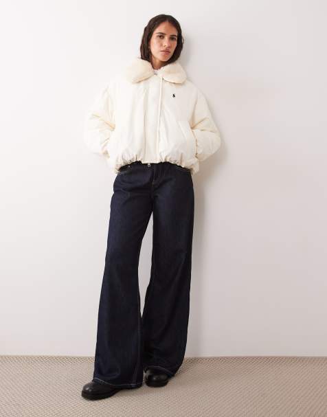 Polo Ralph Lauren borg collar flight bomber jacket in cream - view 1