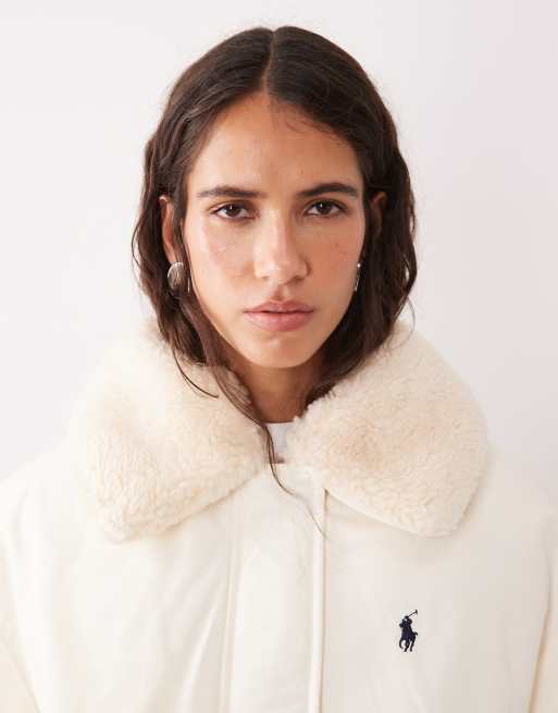 Polo Ralph Lauren borg collar flight bomber jacket in cream, 2 of 4