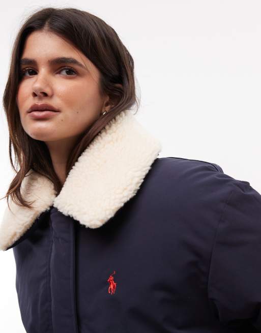 Polo Ralph Lauren borg collar flight bomber jacket in navy, 2 of 4