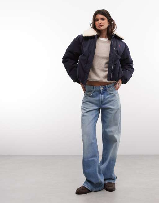 Polo Ralph Lauren borg collar flight bomber jacket in navy, 3 of 4