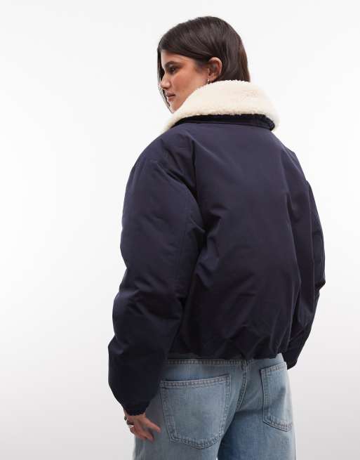 Polo Ralph Lauren borg collar flight bomber jacket in navy, 4 of 4