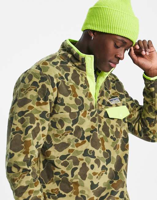 Polo Ralph Lauren borg contrast pocket camo print half zip sweatshirt in dark green
