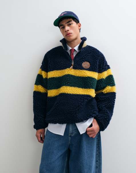 Polo Ralph Lauren borg quarter zip sweatshirt in navy and multi - view 1