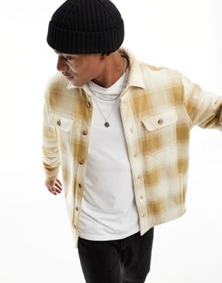 Polo Ralph Lauren borg sherpa lined check overshirt in cream/tan