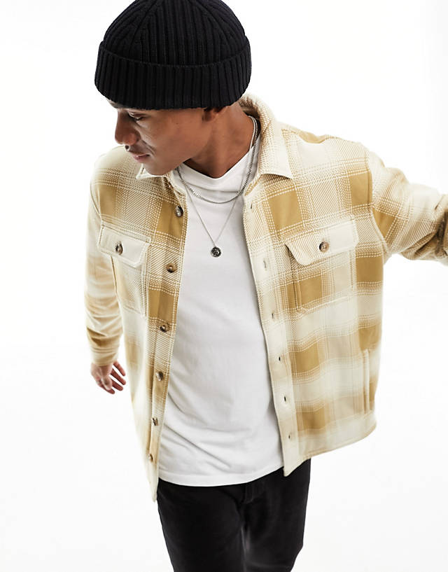 Polo Ralph Lauren - borg sherpa lined check overshirt in cream/tan