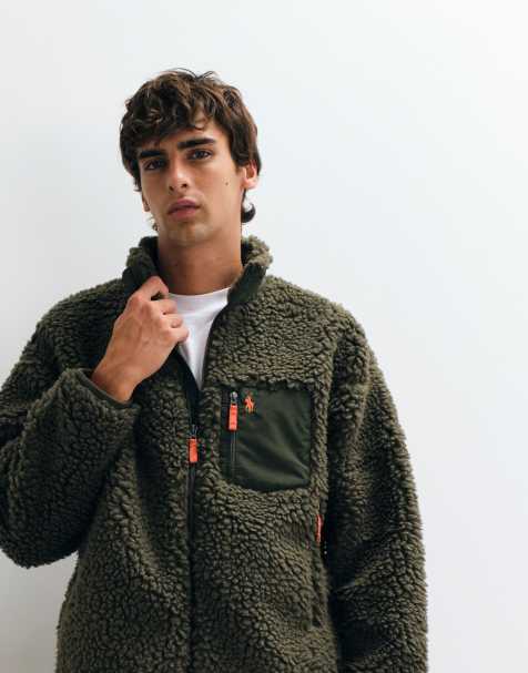Polo Ralph Lauren borg zip through fleece in dark green - view 1